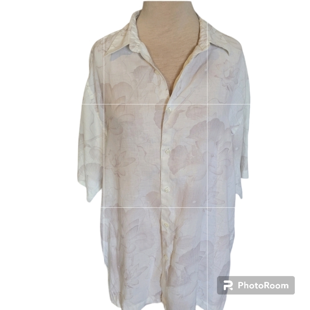 Perry Ellis linen button down printed mens top size large